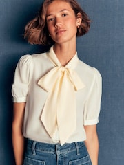 Boden Cream Tie Neck Silk Top - Image 1 of 4