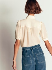 Boden Cream Tie Neck Silk Top - Image 3 of 4