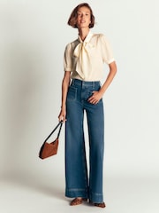Boden Cream Tie Neck Silk Top - Image 4 of 4