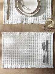 Set of 2 White Waffle Fabric Placemats - Image 1 of 5