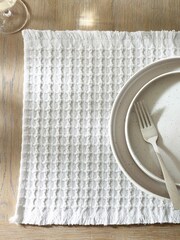 Set of 2 White Waffle Fabric Placemats - Image 2 of 5