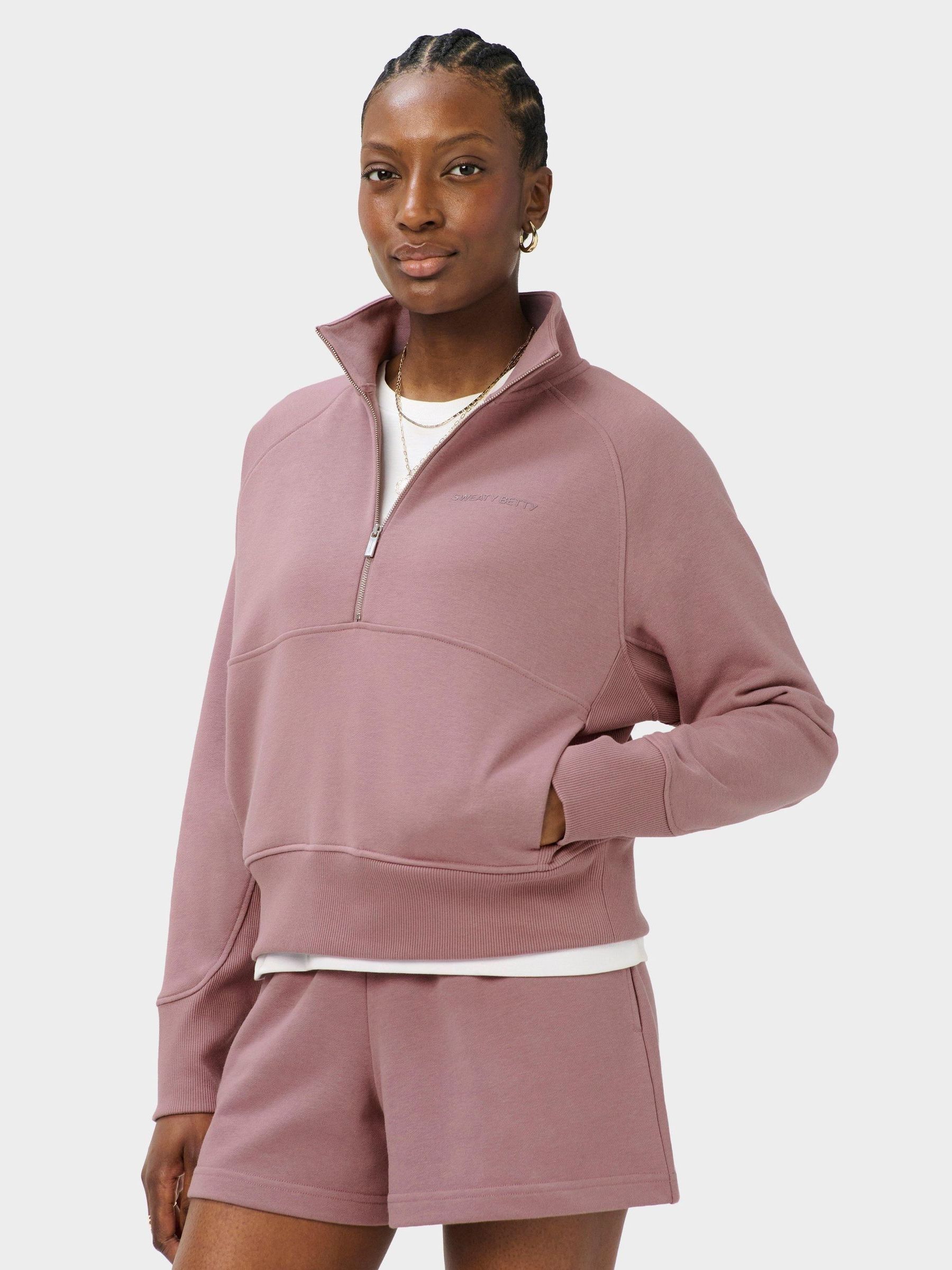 Buy Sweaty Betty Purple Revive Rib Mix Half Zip Sweatshirt from