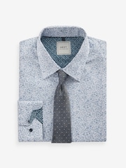 Blue Floral/Blue Textured Polka Dot Regular Fit Occasion Shirt And Tie Pack - Image 7 of 9
