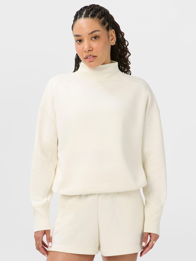 Sweaty Betty White Revive Rib Mix Funnel Neck Jumper - Image 1 of 7