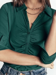 Boden Green Supersoft Ruched Jersey Shirt - Image 2 of 4