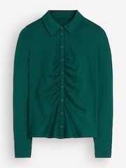 Boden Green Supersoft Ruched Jersey Shirt - Image 4 of 4