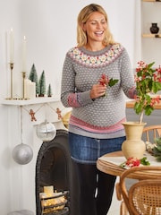 JoJo Maman Bébé Grey Maternity Penguin Cashmere Mix Fair Isle Pattern Jumper - Image 1 of 6