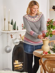 JoJo Maman Bébé Grey Maternity Penguin Cashmere Mix Fair Isle Pattern Jumper - Image 2 of 6