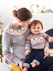 JoJo Maman Bébé Grey Maternity Penguin Cashmere Mix Fair Isle Pattern Jumper - Image 3 of 6