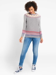 JoJo Maman Bébé Grey Maternity Penguin Cashmere Mix Fair Isle Pattern Jumper - Image 4 of 6