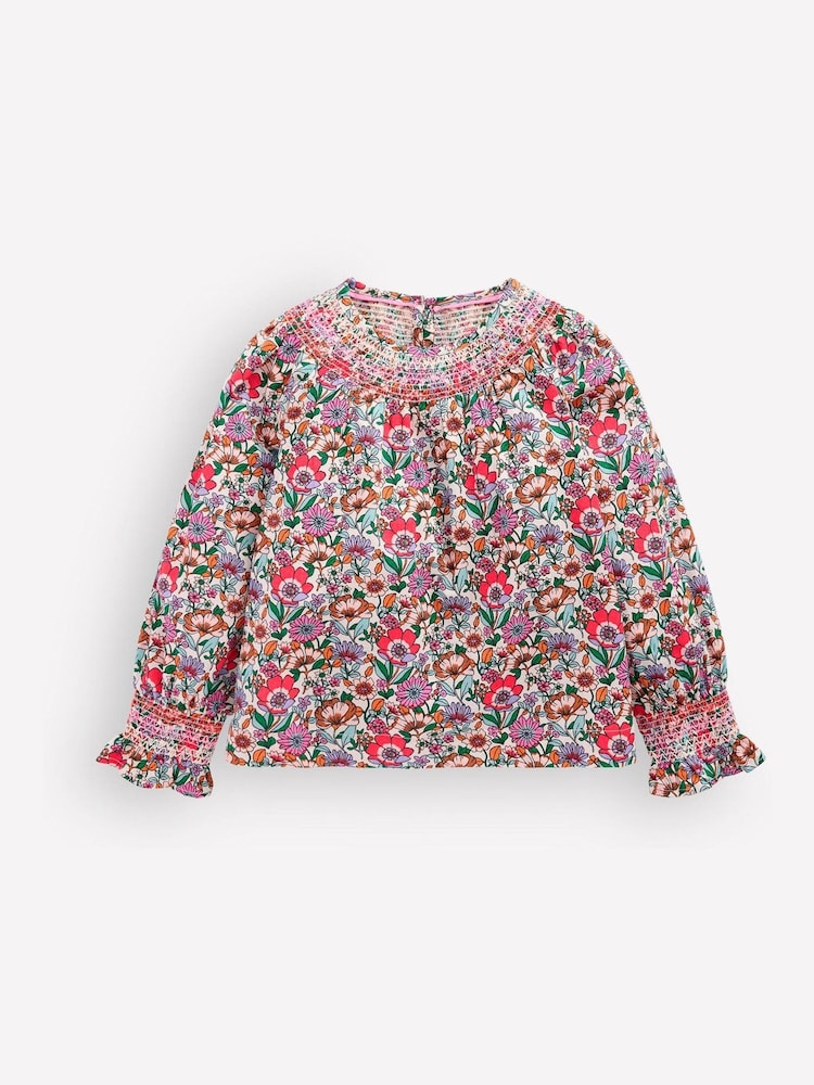 Boden Cream Smocked Printed Blouse - Image 1 of 3 Boden Cream Smocked Printed Blouse - Image 1 of 3