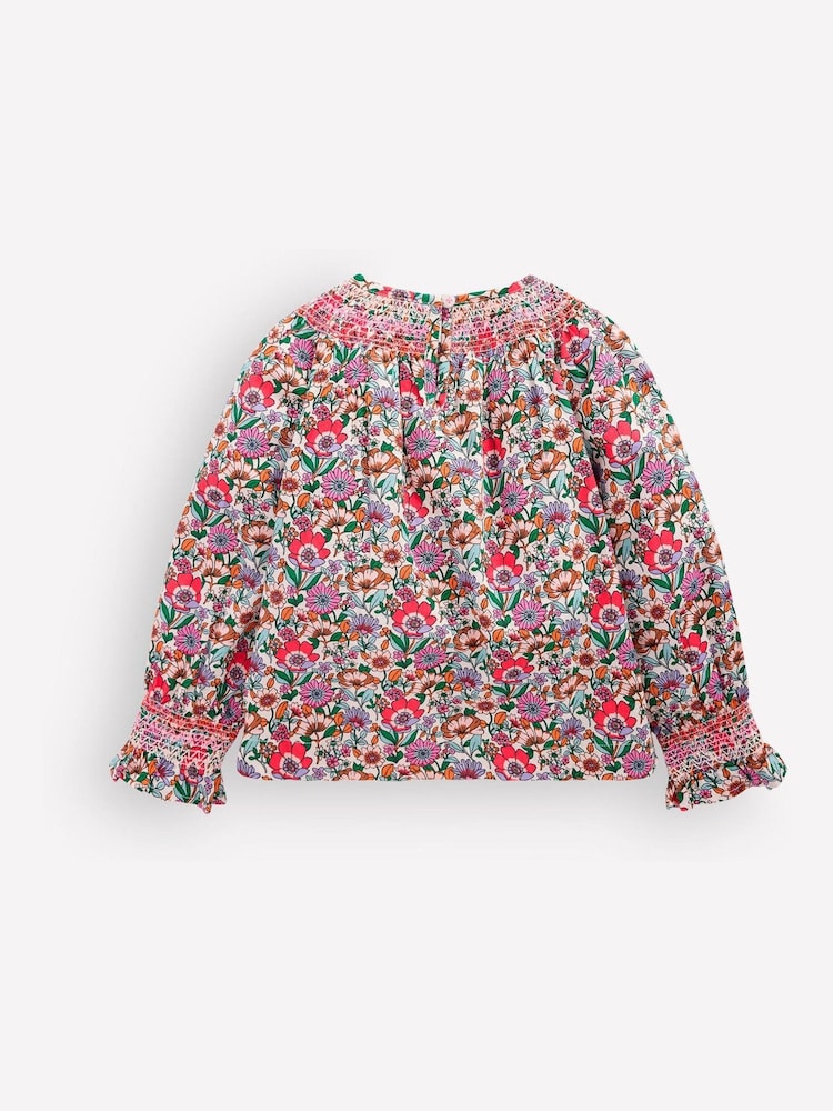 Boden Cream Smocked Printed Blouse - Image 2 of 3 Boden Cream Smocked Printed Blouse - Image 2 of 3