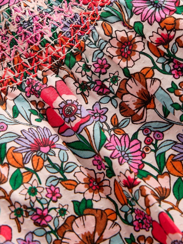 Boden Cream Smocked Printed Blouse - Image 3 of 3 Boden Cream Smocked Printed Blouse - Image 3 of 3