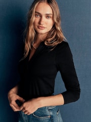 Boden Black Supersoft Open Collar Shirt - Image 1 of 5