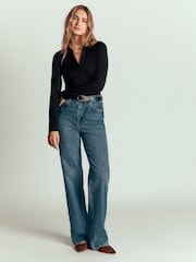 Boden Black Supersoft Open Collar Shirt - Image 4 of 5