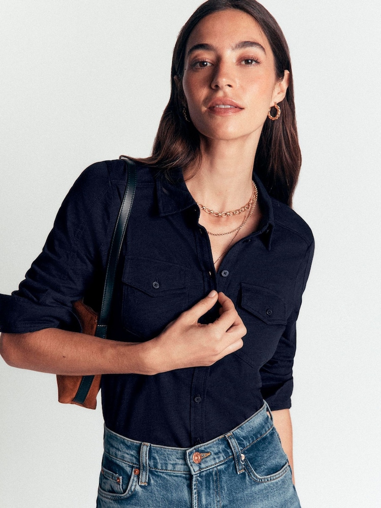 Boden Blue Seam Detail Jersey Shirt - Image 1 of 5 Boden Blue Seam Detail Jersey Shirt - Image 1 of 5