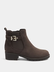 Yours Curve Brown Extra Wide Fit Faux Suede Buckle Stretch Ankle Boots - Image 2 of 5