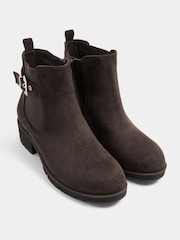 Yours Curve Brown Extra Wide Fit Faux Suede Buckle Stretch Ankle Boots - Image 3 of 5