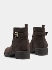 Yours Curve Brown Extra Wide Fit Faux Suede Buckle Stretch Ankle Boots - Image 4 of 5