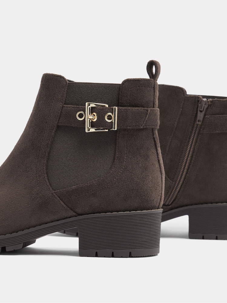 Yours Curve Brown Extra Wide Fit Faux Suede Buckle Stretch Ankle Boots - Image 5 of 5 Yours Curve Brown Extra Wide Fit Faux Suede Buckle Stretch Ankle Boots - Image 5 of 5