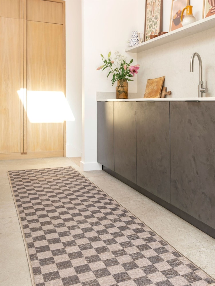 kukoon Brown Washable Juno Checkerboard Jute Style Runner - Image 1 of 6 kukoon Brown Washable Juno Checkerboard Jute Style Runner - Image 1 of 6