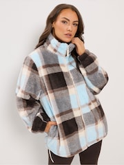 Yours Curve Brown Checked Zip Through Fleece - Image 1 of 6