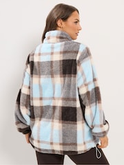 Yours Curve Brown Checked Zip Through Fleece - Image 3 of 6