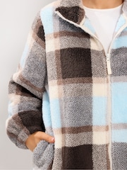 Yours Curve Brown Checked Zip Through Fleece - Image 4 of 6