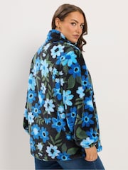 Yours Curve Blue Floral Print Zip Through Fleece - Image 3 of 6