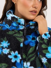 Yours Curve Blue Floral Print Zip Through Fleece - Image 4 of 6