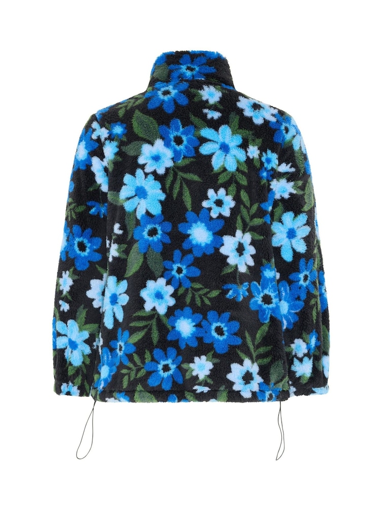 Yours Curve Blue Floral Print Zip Through Fleece - Image 6 of 6 Yours Curve Blue Floral Print Zip Through Fleece - Image 6 of 6