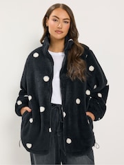 Yours Curve Black Polka Dot Zip Through Fleece - Image 1 of 6