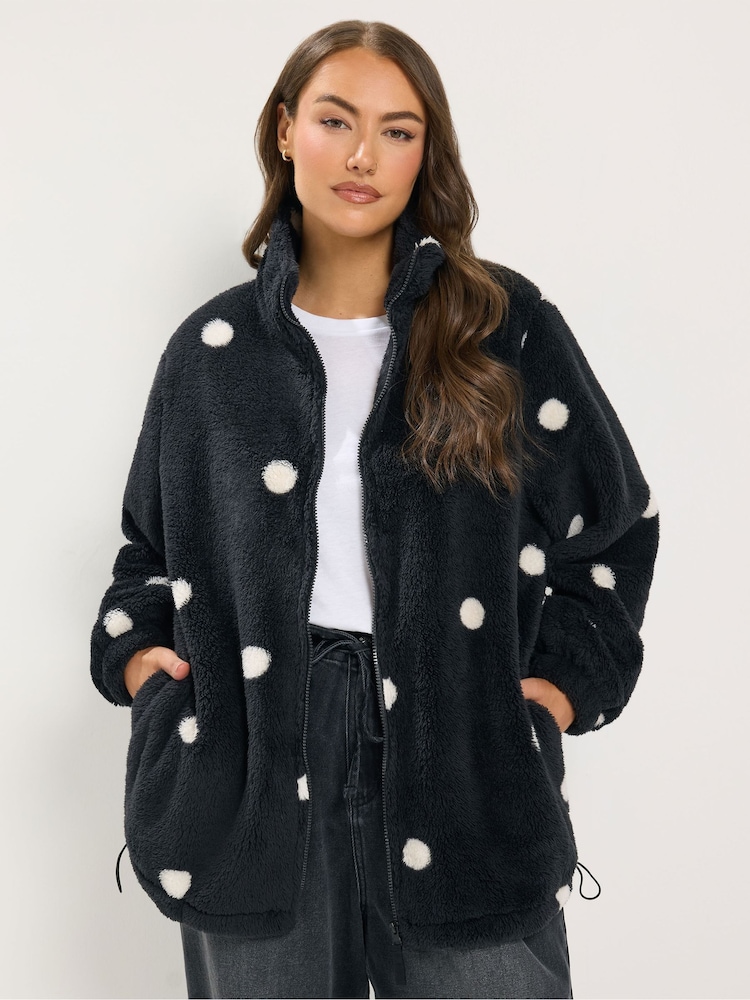Yours Curve Black Polka Dot Zip Through Fleece - Image 1 of 6 Yours Curve Black Polka Dot Zip Through Fleece - Image 1 of 6