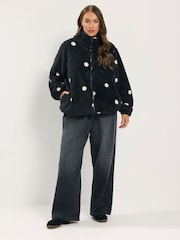 Yours Curve Black Polka Dot Zip Through Fleece - Image 2 of 6