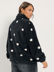 Yours Curve Black Polka Dot Zip Through Fleece - Image 3 of 6