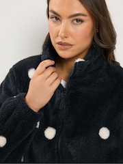 Yours Curve Black Polka Dot Zip Through Fleece - Image 4 of 6