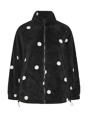 Yours Curve Black Polka Dot Zip Through Fleece - Image 5 of 6