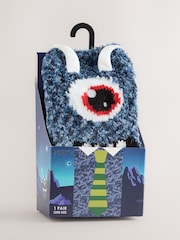 Blue Monster Fun Fluffy Novelty Socks in Box 1 Pack - Image 1 of 6