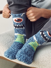 Blue Monster Fun Fluffy Novelty Socks in Box 1 Pack - Image 2 of 6