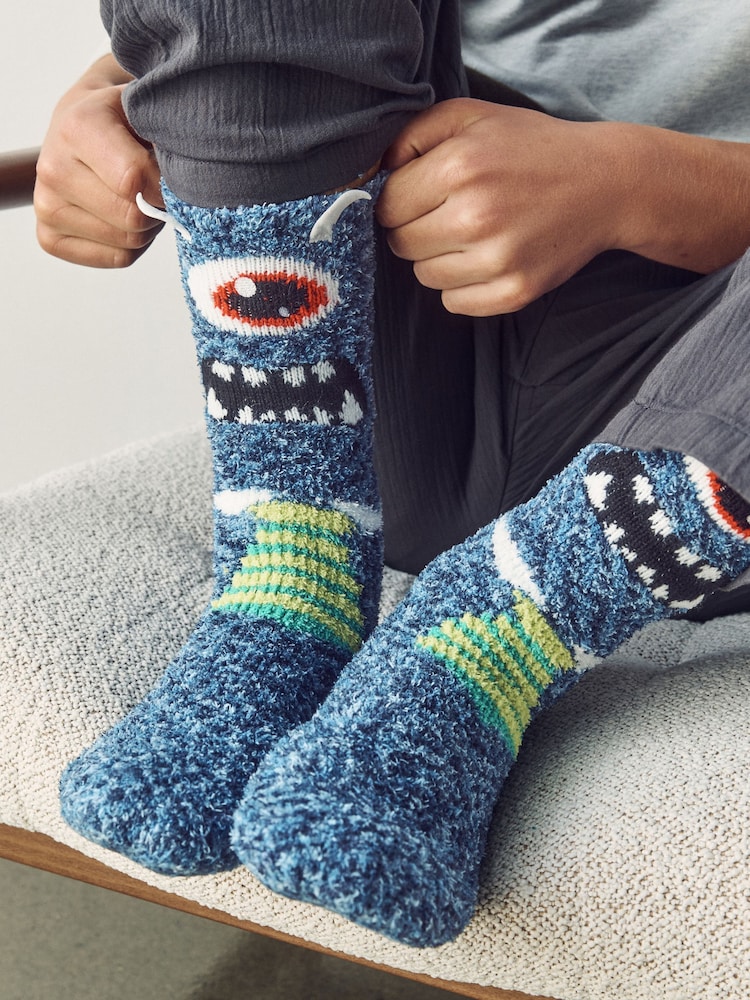 Blue Monster Fun Fluffy Novelty Socks in Box 1 Pack - Image 2 of 6