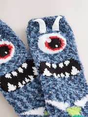 Blue Monster Fun Fluffy Novelty Socks in Box 1 Pack - Image 3 of 6