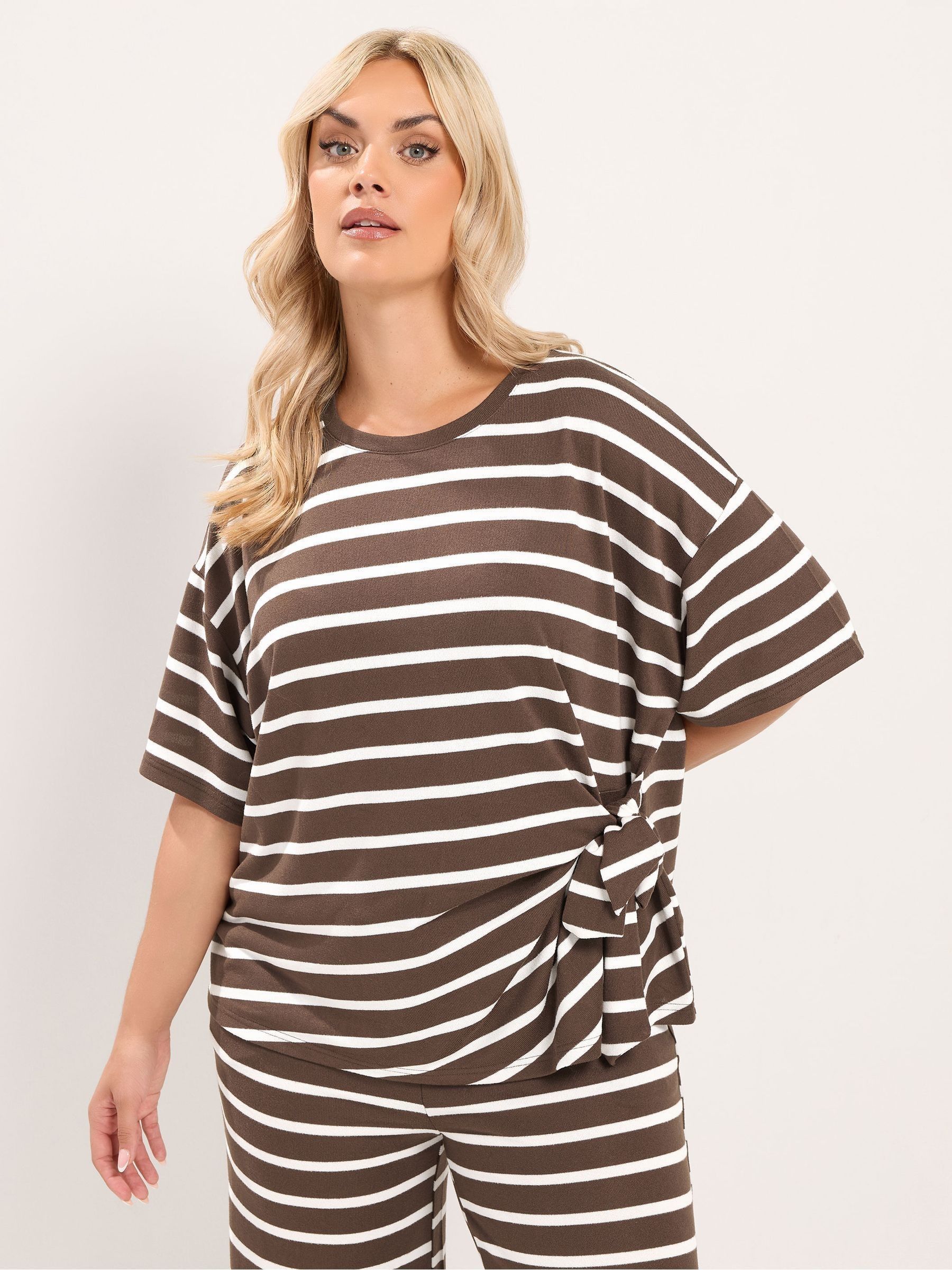 Yours Women's Chocolate Stripe Side Knot Top In | : 30/32 - Image 6
