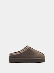 Yours Curve Brown Wide Fit Faux Suede Embroidered Mules - Image 3 of 4
