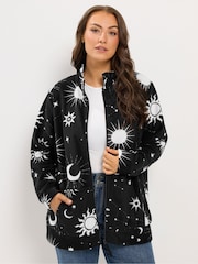 Yours Curve Black Celestial Zip Through Fleece - Image 1 of 6