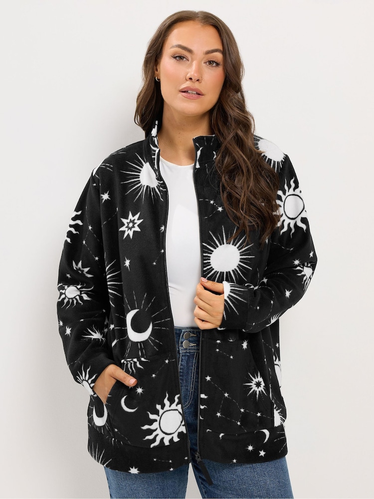 Yours Curve Black Celestial Zip Through Fleece - Image 1 of 6