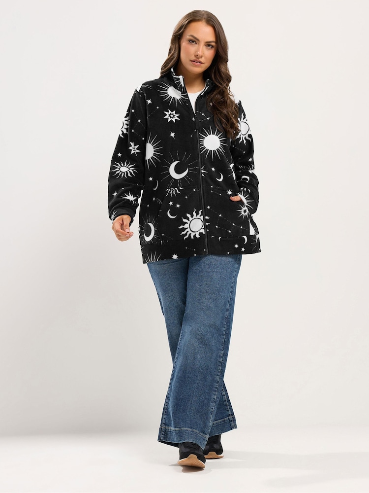 Yours Curve Black Celestial Zip Through Fleece - Image 2 of 6