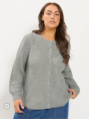 Yours Curve Grey Pointelle Knit Cardigan - Image 1 of 6