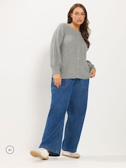 Yours Curve Grey Pointelle Knit Cardigan - Image 2 of 6