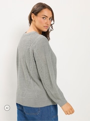 Yours Curve Grey Pointelle Knit Cardigan - Image 3 of 6