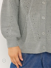 Yours Curve Grey Pointelle Knit Cardigan - Image 4 of 6